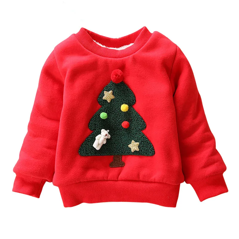 Осенне-зимние толстовки с длинными рукавами и рождественской елкой для мальчиков и девочек, детская футболка, Детская флисовая верхняя одежда, топы для малышей