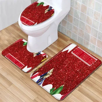 

Christmas Series Bathroom Floor Mat Exquisite Print Three-Piece Toilet Mat Non Slip Bathroom Pad Toilet Cover Bath Mat Decor