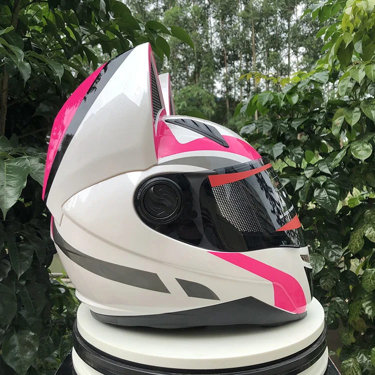 NITRINOS Motorcycle Helmet Women Moto Helmet Cat Ear Helmet Personality Full Face Motor Helmet