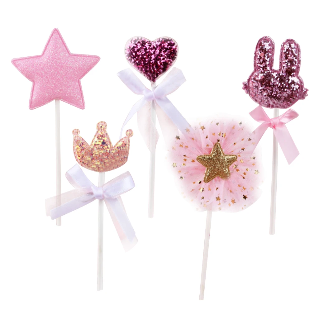 1 Set Of Pink Love Dessert Table Crown Bunny Decor Cake Topper Party Decor Pink Sweet Dessert Topper Cake Flag Decor 