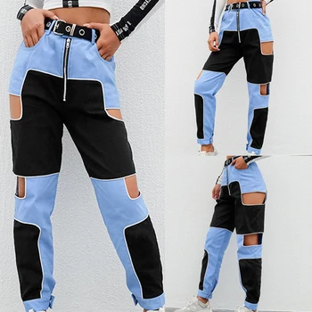 

Harajuku Hip Hop Cargo Pants Women Hollow Out High Waist Trousers Streetwear Patchwork Sweatpants and Joggers