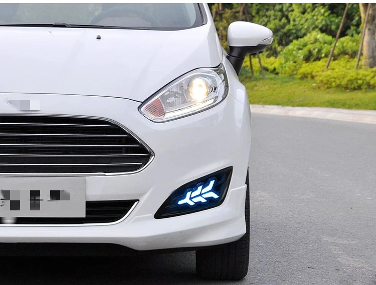 EOsuns led drl дневные ходовые огни для Ford Fiesta 2013- с динамическим движущимся желтым поворотным сигналом и синим ночным светом