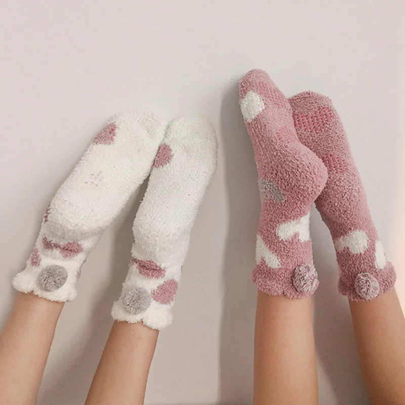 Женские зимние хлопковые носки, женские модные Лоскутные коралловые бархатные теплые толстые мягкие домашние носки-Тапочки