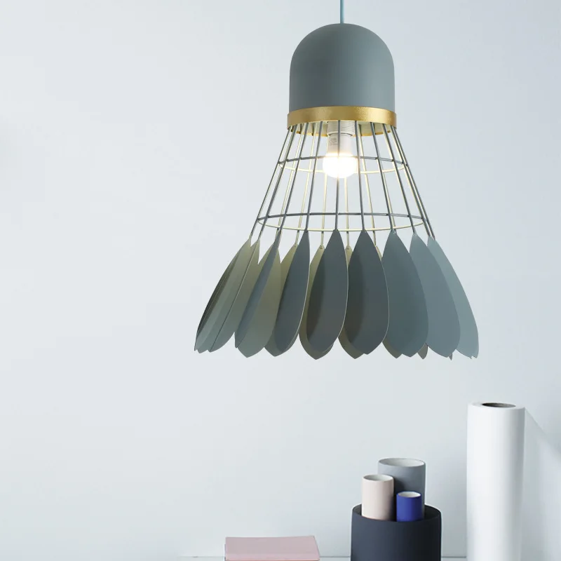 

Nordic iron badminton chandelier macaron color LED bedroom bedside aisle Restaurant Bar Chandelier