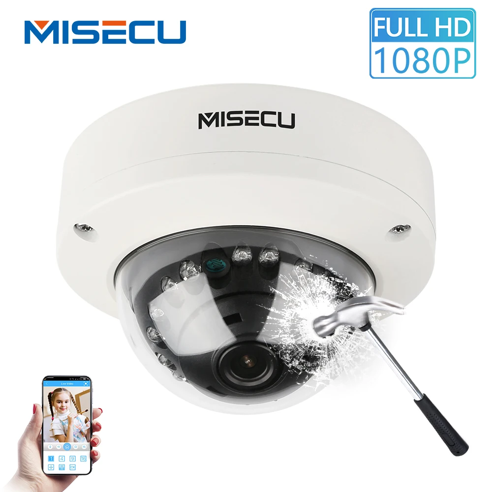 MISECU 2,8 мм Vandalproof H265/H264 48 V POE Камера 1080 P 960 P 720 P Onvif P2P обнаружения движения RTSP email оповещения металлической Фиксированная купольная камера