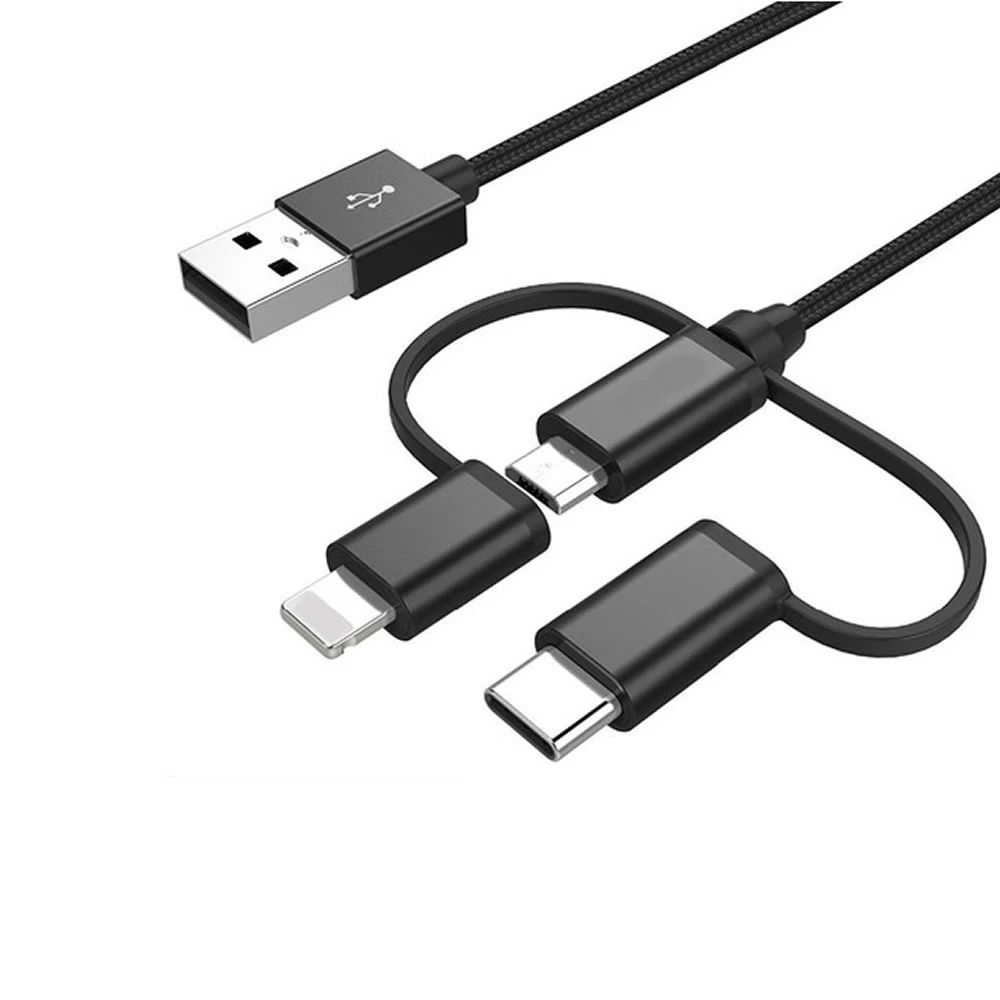 Cwxuan 3 в 1 Micro USB/Тип-C/8 Pin для зарядки и синхронизации данных Кабель-100 см