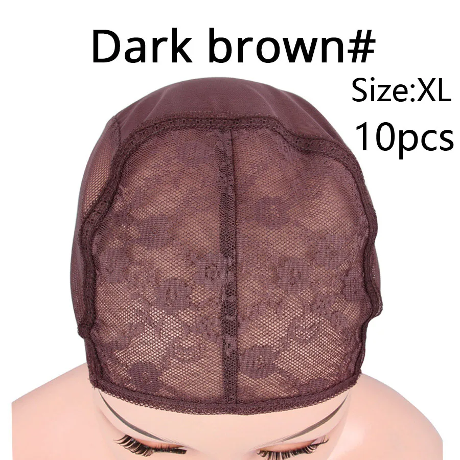 10 шт., мягкий дышащий парик, колпачок для изготовления париков, лучший парик, сетка, двойной кружевной передний парик с регулируемым ремешком, сетчатый колпачок - Цвет: Dark Brown XL 10PCS