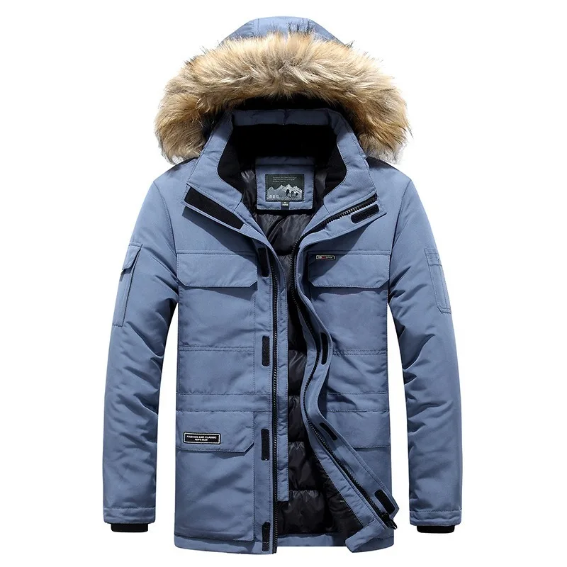 kezrea Winter New Male Casual Hooded Outwears Coat Men Down Jacket Warm Fur Overcoat Men's Solid Thick Fleece Zipper Jackets