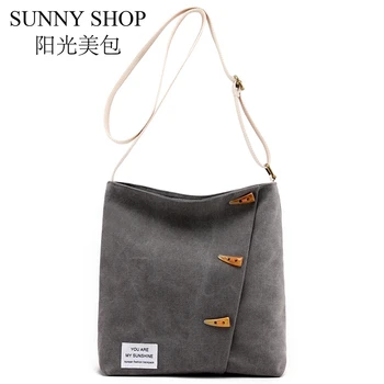 

SUNNY SHOP Women's Canvas Handbag Large Capacity Tote Bag High Quality Shoulder Bag Designer Messenger Bag Fashion Button