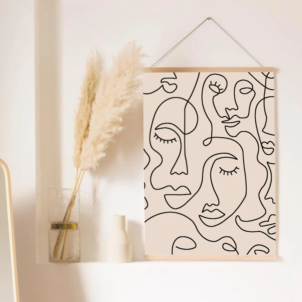 Single Line Face Abstract Canvas Painting Woman Face One Line Drawing Art Print Neutral Poster Wall Pictures Living Room Decor Painting Calligraphy Aliexpress