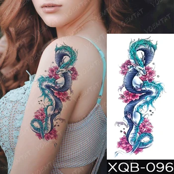 Autocollant de tatouage temporaire pour homme et femme, motif de fleur de prunier, Dragon de glace bleue, motif de fleur Flash, arbre familial, renard, bras d’art corporel