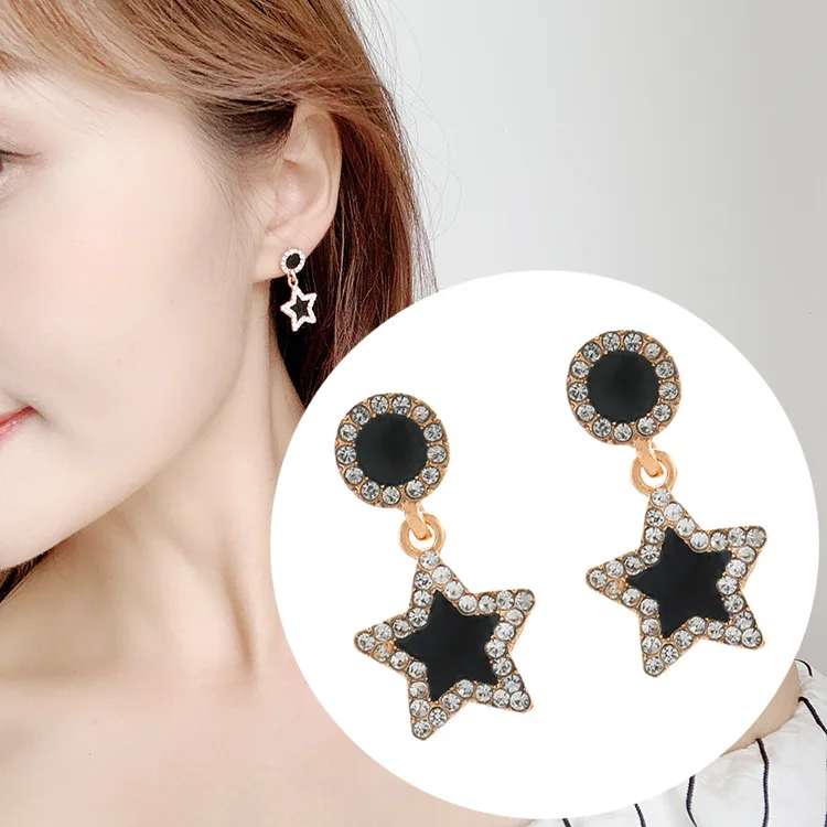 

New Korean Version Of Temperament Simple Fashion Personality Wild Black Five-pointed Star Geometric Circle Earrings Wholesale