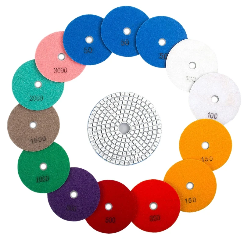 SHGO HOT 15Pcs 4 Inch Wet Diamond Polishing Pads Set 50 to 3000 Grit
