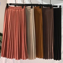 Модная плиссированная юбка средней длины с высокой талией для женщин и девочек, бархатная осенне-зимняя школьная длинная юбка, Женский праздничный Сарафан