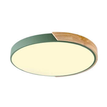 

Hot XD-Nordic Oak Wood Adjustable Led Ceiling Lamp Warm Light Round Bedroom Lamps Army Green 30Cm