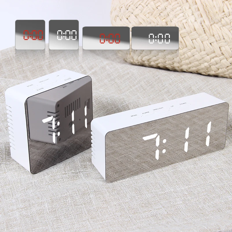 

LED Mirror Alarm Clock Digital Snooze Table Clock Wake Up Light Electronic Large Time Temperature Display Home Decoration Clock