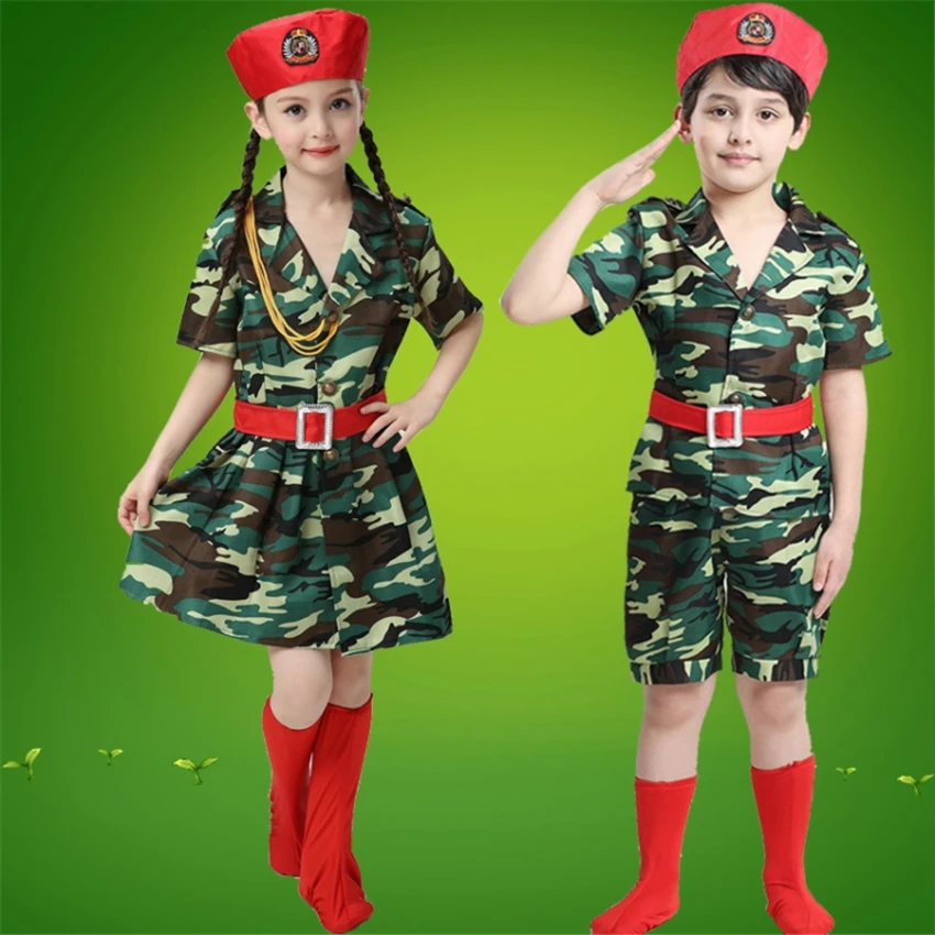 Платье для маленьких девочек скаутская форма Камуфляжный армейский костюм удобный маскарадный костюм на Хэллоуин Детский комплект одежды для мальчиков