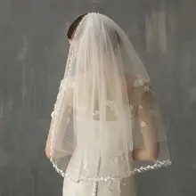 2 уровня Белый Тюль Длина до локтя свадебная вуаль имитация жемчуга лист лента отделка Свадебные вечерние классические аксессуары для волос с гребнем