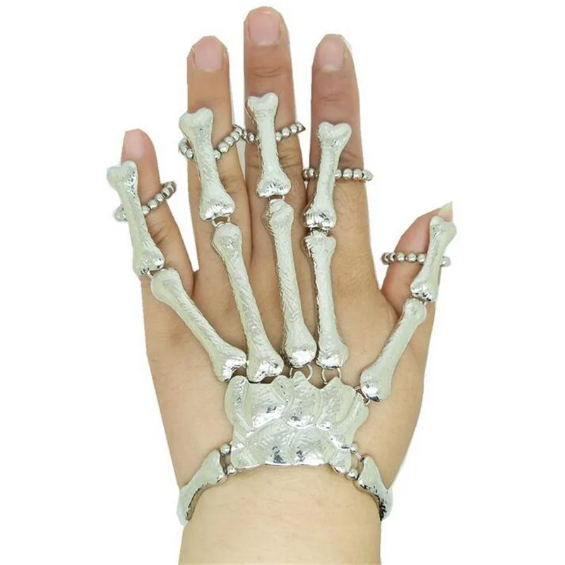 ZRM Punk Gothic Skull Bracelet Hand Bone Bangles Flexible Metal Bracelets For Women Men Nightclub Party Hip Hop Jewelry