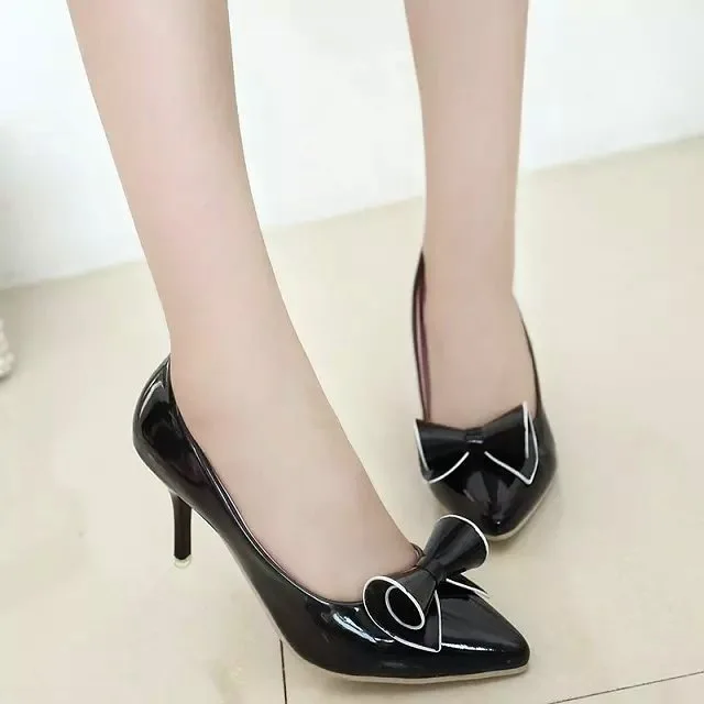 

2016 Spring And Summer Europe And America New Style WOMEN'S Shoes Shallow Mouth Bow High-heeled Shoes Fashion Slimming Women's W