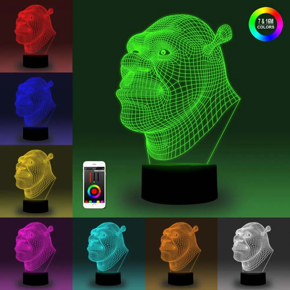 NiteApps 3D Shrek ночник настольная лампа Иллюзия подарок на день рождения приложение/сенсорное управление