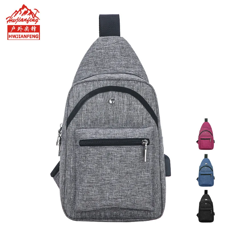 

Korean-style New Style Portable MEN'S Single-shoulder Bag USB Charging Socket Bag Sports Canvas Men's Chest Pack Outdoor Over-th