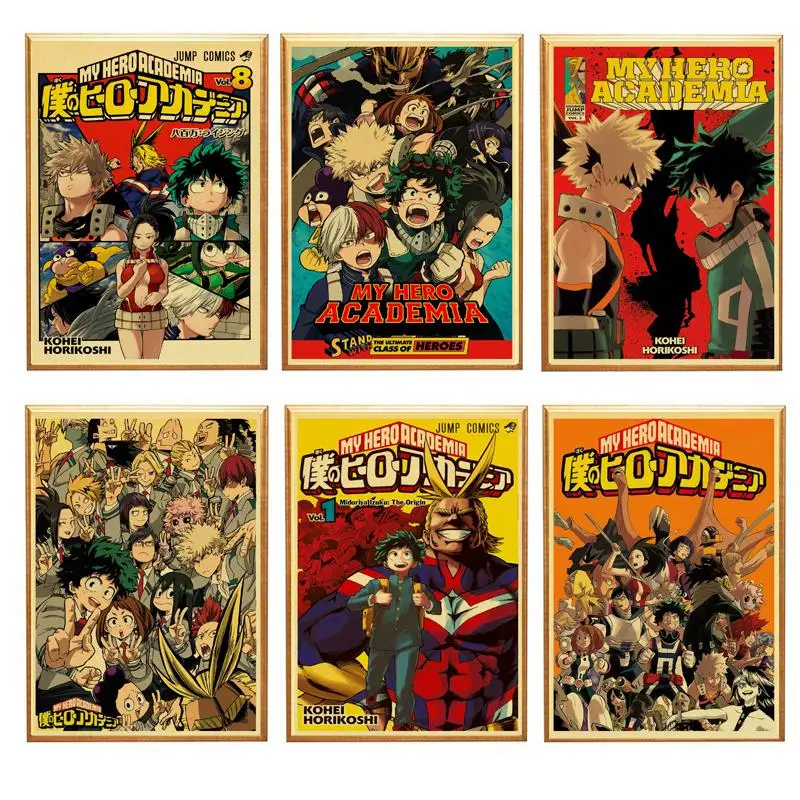 Japanese Anime My Hero Academia Retro poster Home decoration Kraft Poster Painting Wall stickers
