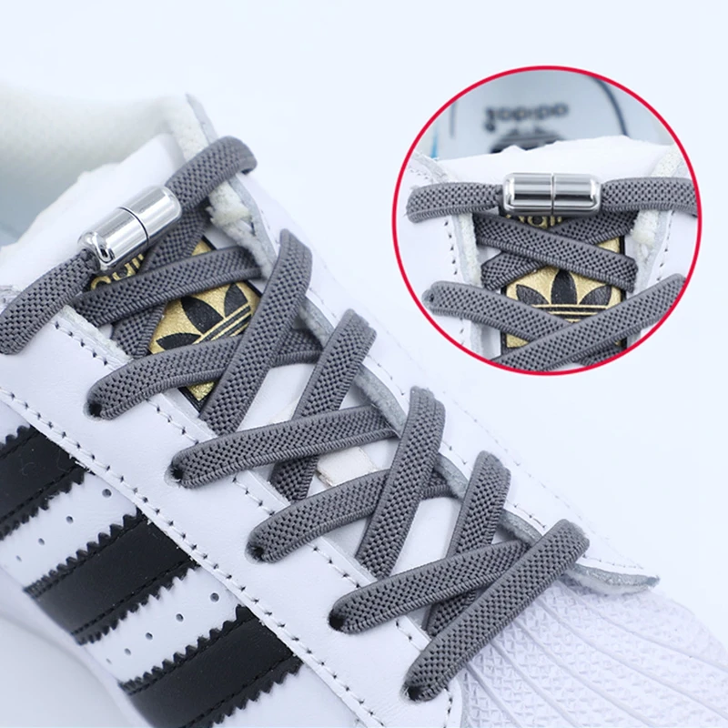 Zapato que No se ATA para niños y adultos, cordones planos elásticos, zapatillas de seguridad, cordones para perezosos, Unisex, cierre rápido de Metal, moda, 1 par