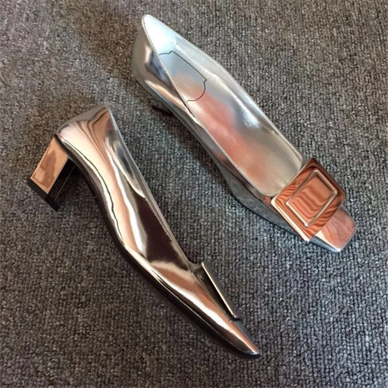 Туфли лодочки с металлической пряжкой Женские туфли квадратным носком на не