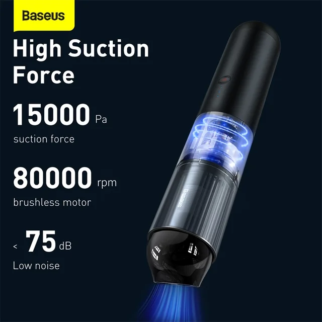 Baseus 15000Pa Car Vacuum Cleaner Wireless Vacuum Cleaner with LED Light for Home PC Cleaning Portable Handheld Vacuum Cleaner 2