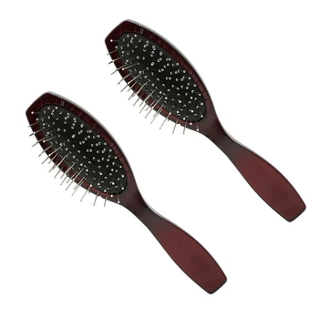 

2Pcs Massage Hair Brush, Steel Tooth Comb Pro Anti-Static Brush for Salon Scalp Massage Styling Tool, Brown