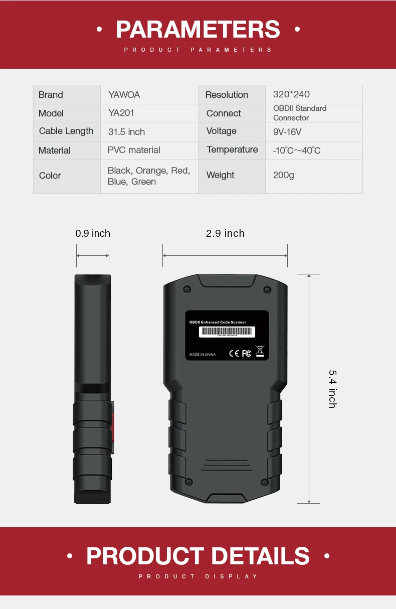 YA201 OBD2 код читателя Автомобильный сканер двигателя код ошибки ридер обновления бесплатно OBD II автомобиля диагностический инструмент PK CR3001 AL319 NT201