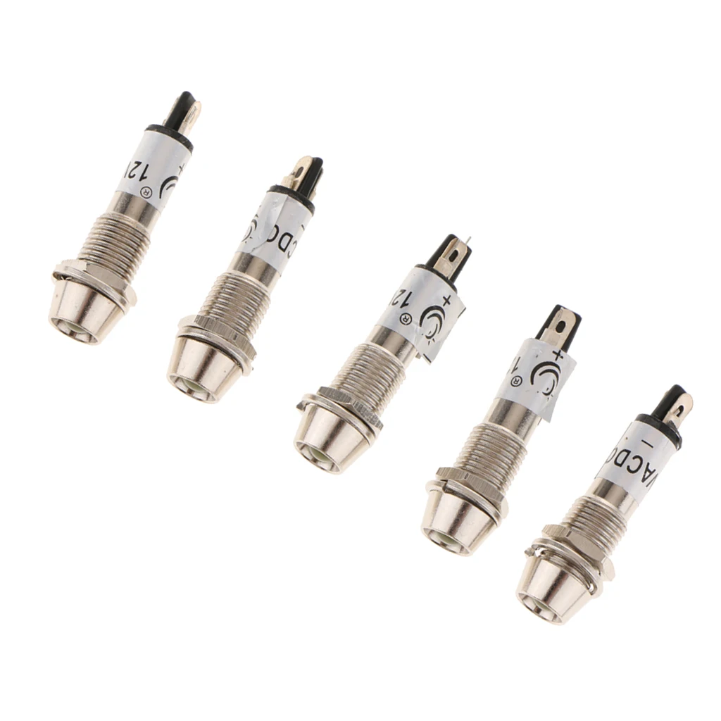 5 Pieces 12V DC 8mm XD8 1 Indicator Led Metal Signal Lights Lamps Bulb