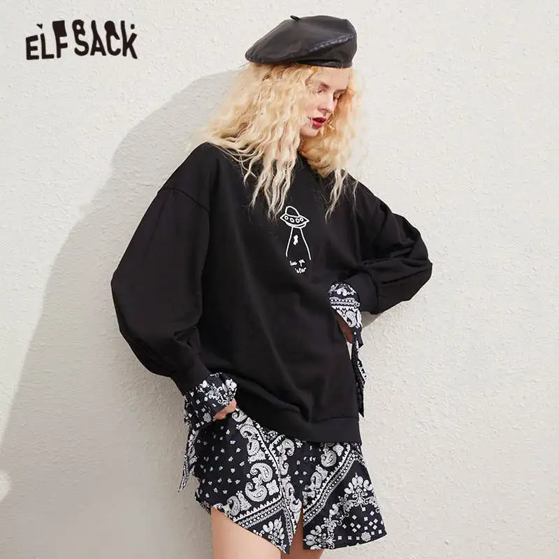 ELFSACK Black Graphic Print Casual Mini Dress Women,2020 Autumn ELF Vintage Full Sleeve Patchwork ,Korean Ladies Daily Dresses ELFSACK Black Graphic Print Casual Mini Dress Women,2020 Autumn ELF Vintage Full Sleeve Patchwork ,Korean Ladies Daily Dresses
