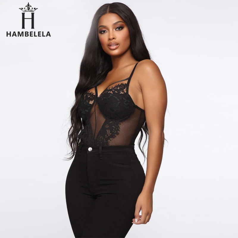 HAMBELELA Sexy Lace Bodysuit Romper Women Spaghetti Strap Transparent Slim Nightclub Jumpsuit Backless Lace Party Overalls (5)