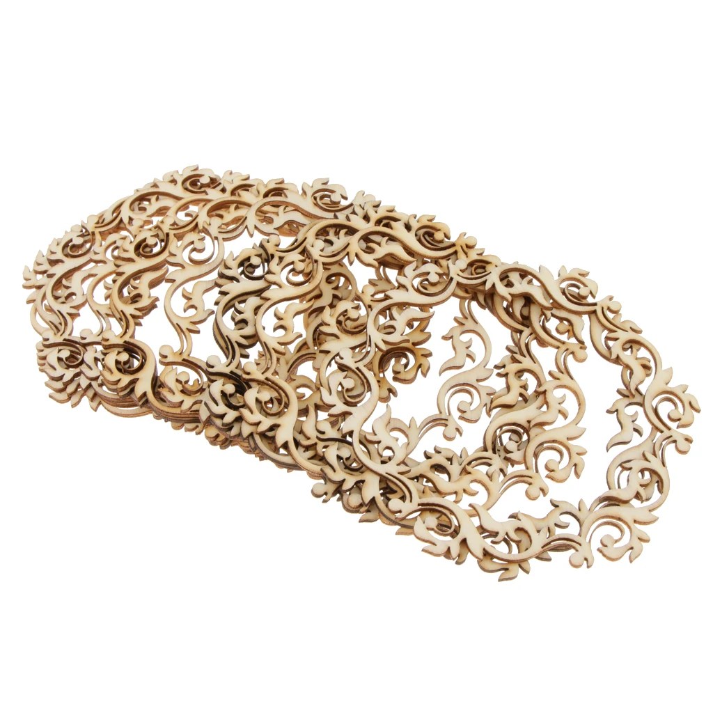 12pcs Unfinished Flower Wreath Wooden Cutout Chips Gift Tags Label DIY Craft