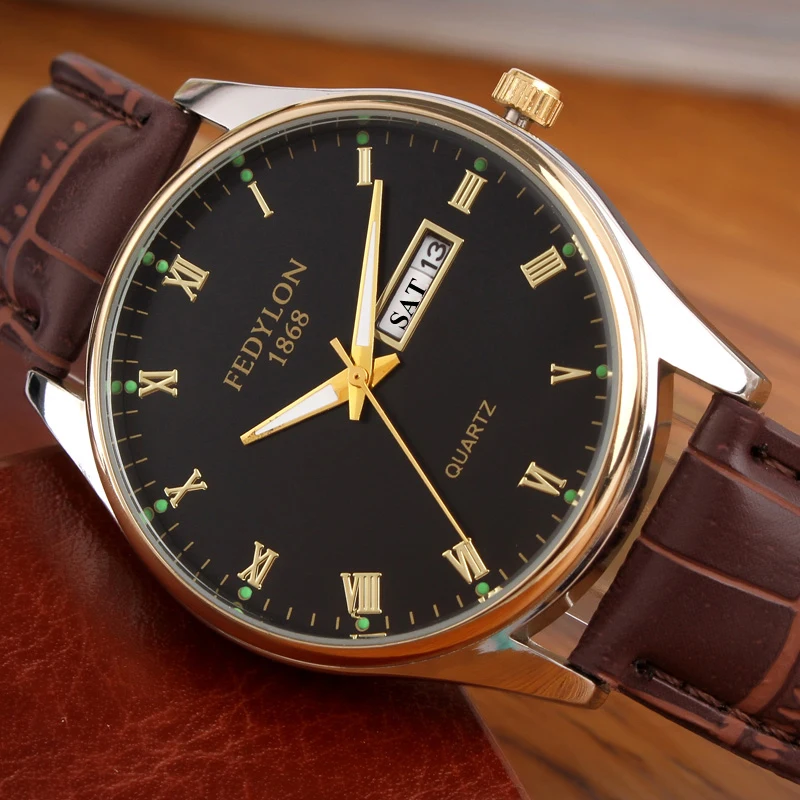 FEDYLON Топ бренд влюбленных наручные часы двойная Дата Неделя светящиеся кварцевые часы для мужчин модные роскошные мужские часы Relogio Masculino