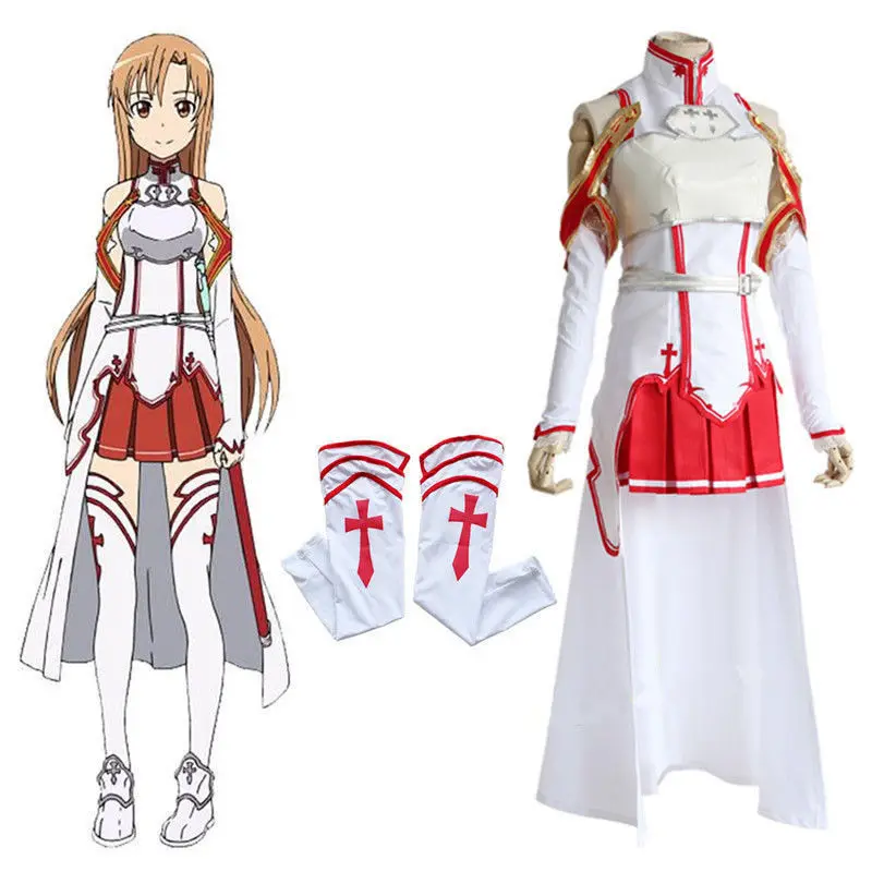 Anime-Sword-Art-Online-SAO-Asuna-Yuuki-Dress-Cosplay-Costume-Armor-Full-Set