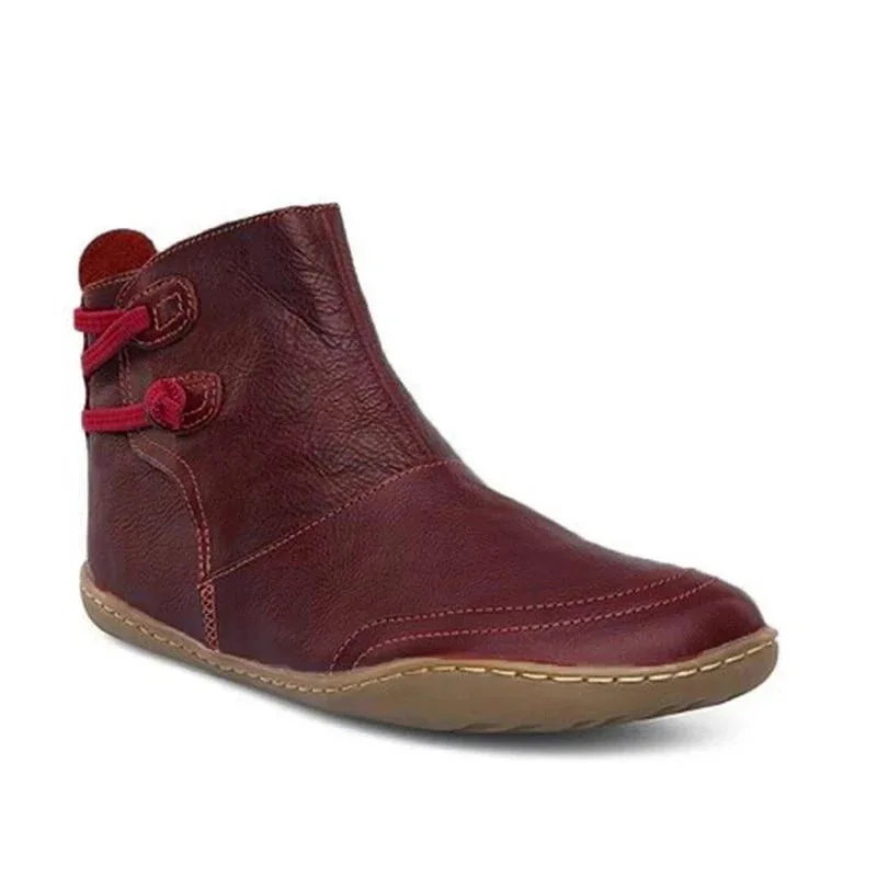 red HFD0870 MCCKLE/женские ботильоны из искусственной кожи на плоской подошве; винтажная женская обувь на платформе с перекрестными ремешками; женская обувь; Botas Mujer; размера плюс - Цвет: red HFD0870