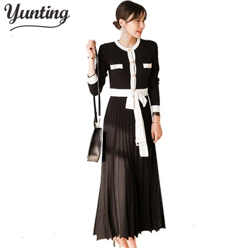 

2019 Autumn Winter Womens Clothing Knitting Sweater Dress Fashion Long Section Women Round Collar Long Sleeve Sweater Dress