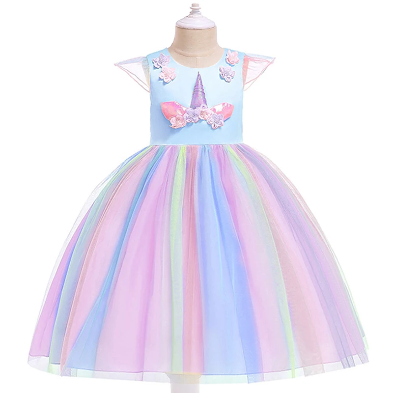 Girl Carnival Unicorn Dress Kids Fantasy Christmas Hallowen Dresses For Girl Children Birthday Party Costumes Girls Clothing - Цвет: 1
