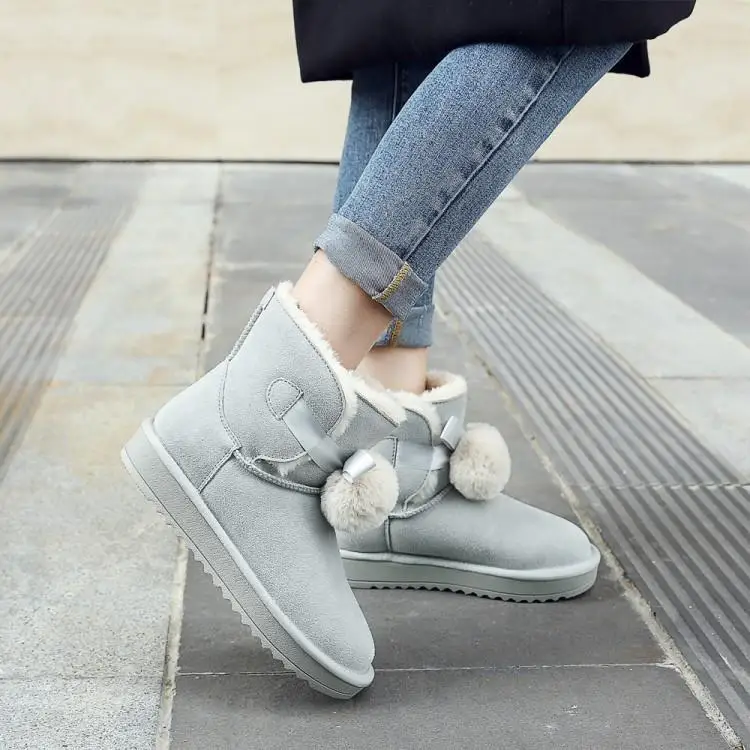 

Snow Boots Ankle For Women Shoes Woman Womens Winter Botines Mujer 2019 Pink Leather Ladies Size 42 Flat With Cow Suede Plush