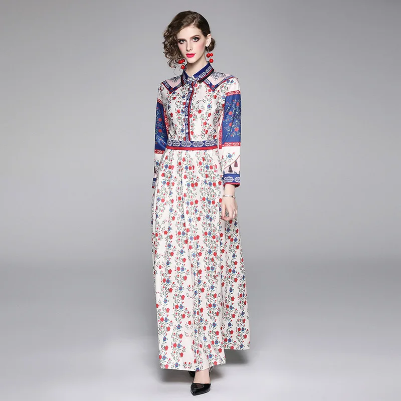 

Photo Shoot 2019 Europe And America Fashion Slim Fit Versatile Slimming Positioning Floral Printed Dress