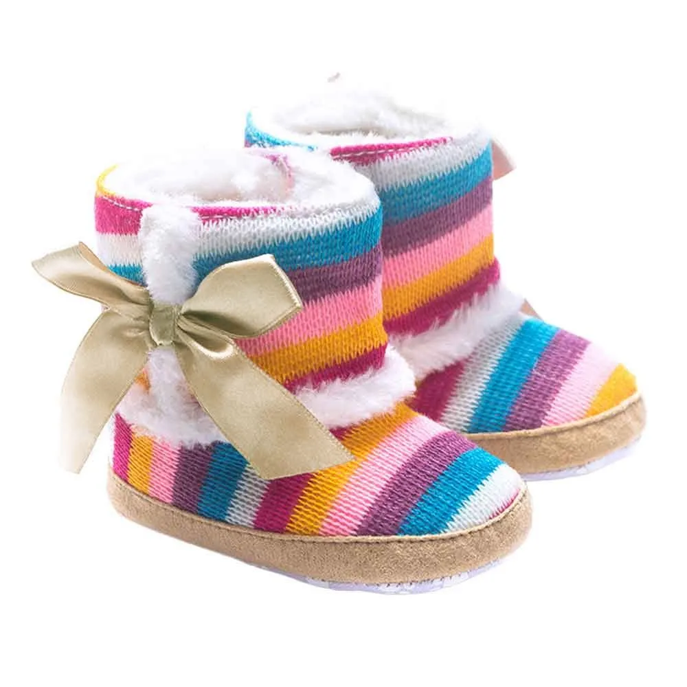 Модные теплые зимние сапоги для маленьких девочек с радужной подошвой; обувь для малышей; buciki dla niemowlat