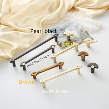 

96 128 192mm retro simple creative furniture handle gold brass brown pearl black kitchen cabinet wardrobe cupboard drawer knob