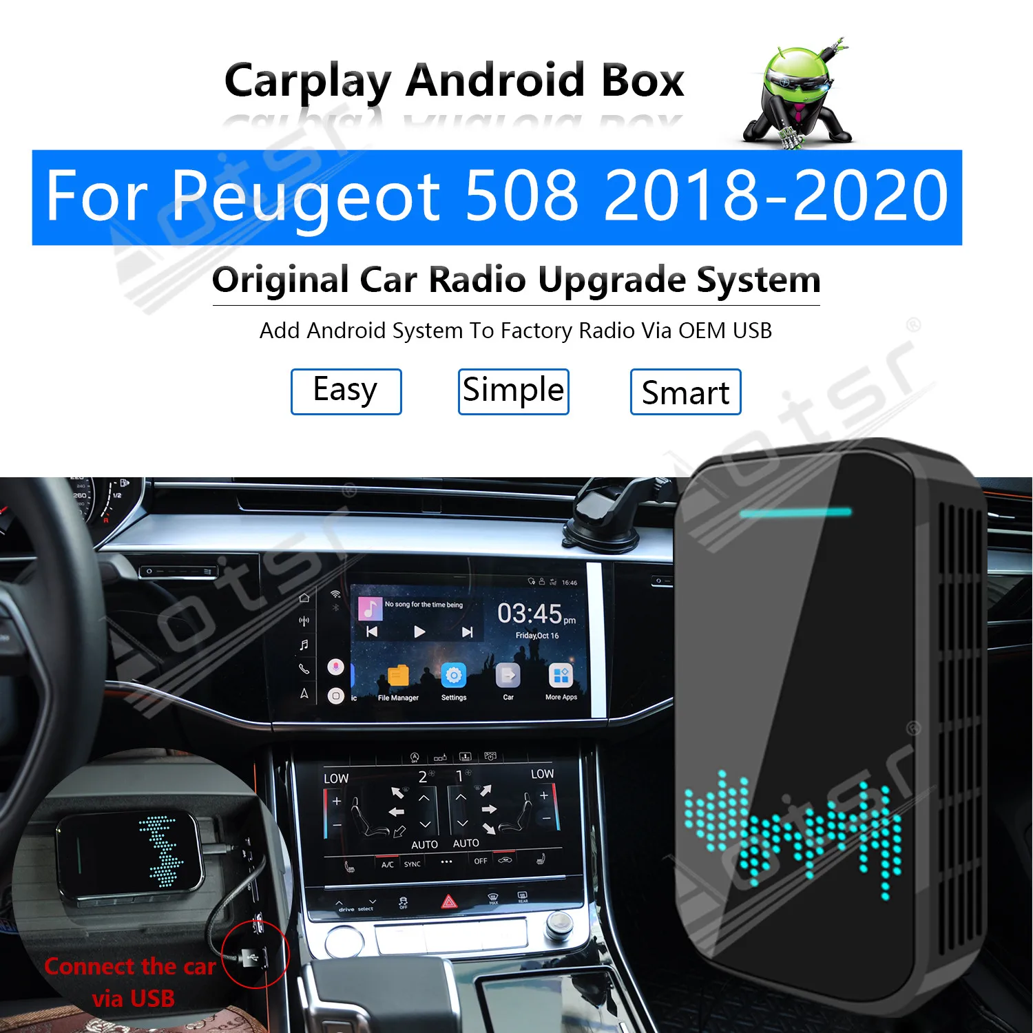 

32G For Peugeot 508 2018-2020 Car Multimedia Player Android System Mirror Link Navi Map GPS Apple Carplay Wireless Dongle Ai Box