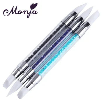

Monja 3pcs/set Double end Nail Art Silicone Acrylic UV Gel Sculpture Carving Builder Emboss Dotting Pen Brush Manicure Tool