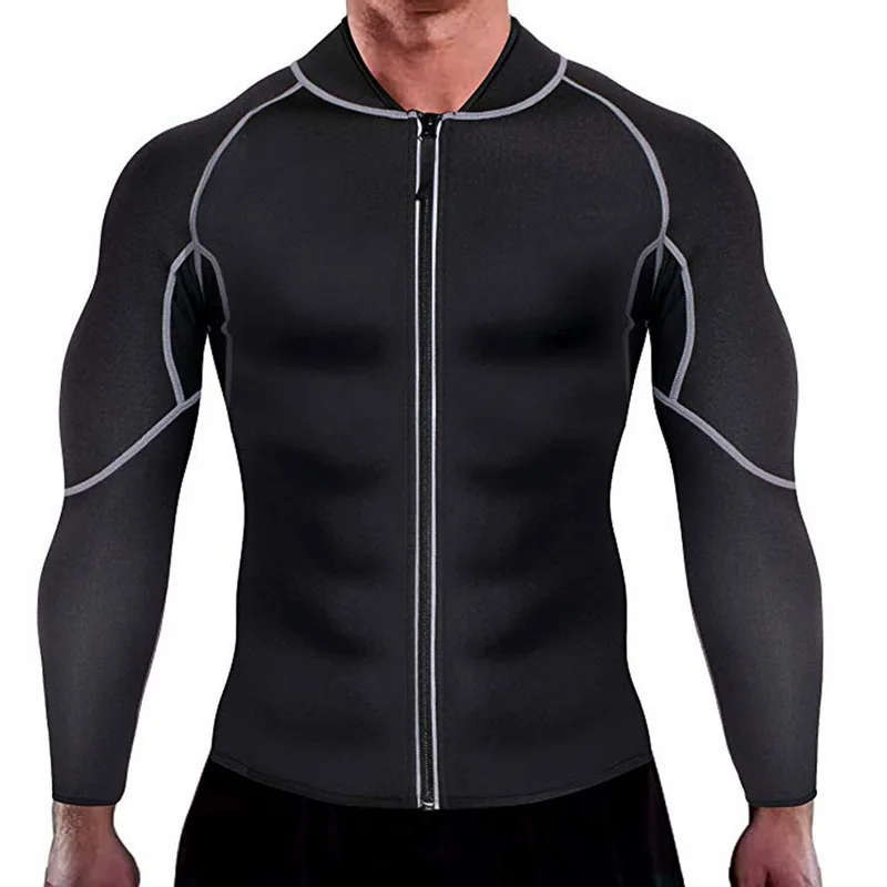 CYSINCOS мужской неопреновый корсет сауна с длинными рукавами фитнес термо Корректирующее Белье Высокая компрессия Топ для тренировок плюс размер 4XL - Цвет: black