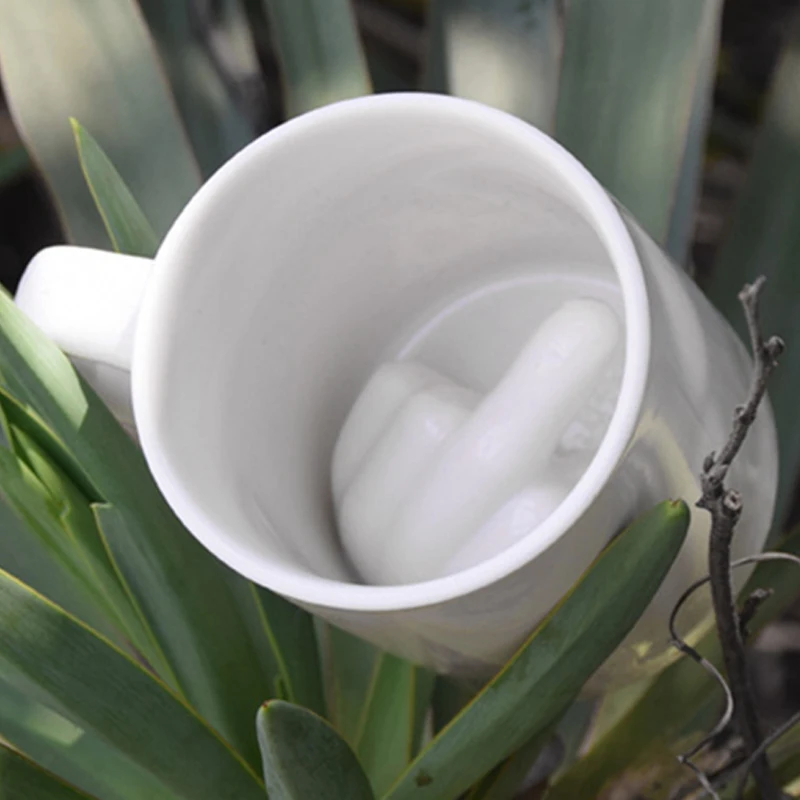 Design White Middle Finger Mug Novelty Style Mixing Coffee Milk Cup Funny Ceramic Mug 300Ml Capacity Water Cup