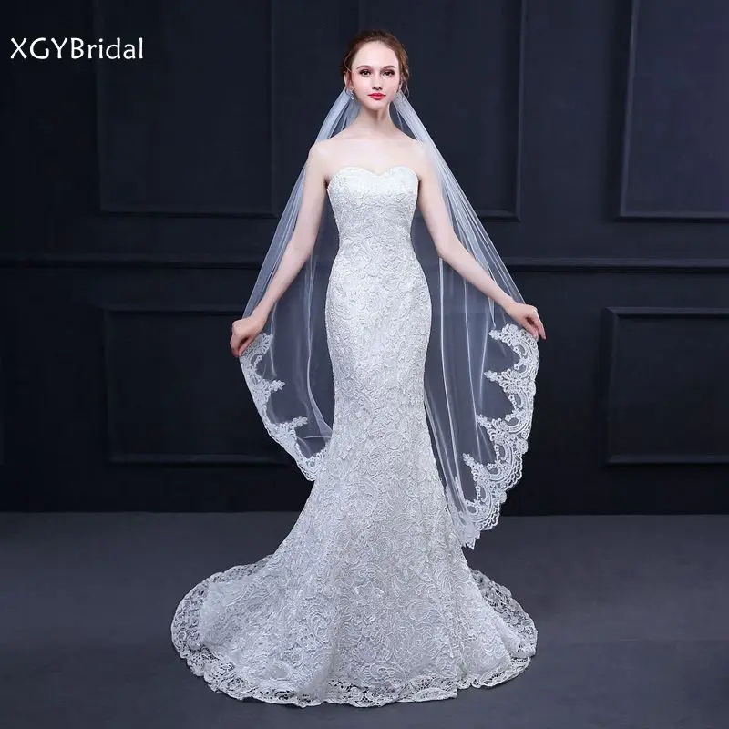 

New Arrival White Ivory 1.5 Meter Bridal Veils Lace Appliques Cheap Wedding veil Sexy bridal accessories mariage